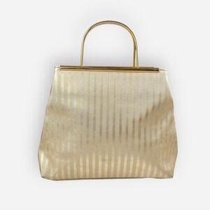 Vintage‎ Gold Striped Evening Bag Clutch Womens Purse Metal Handles
